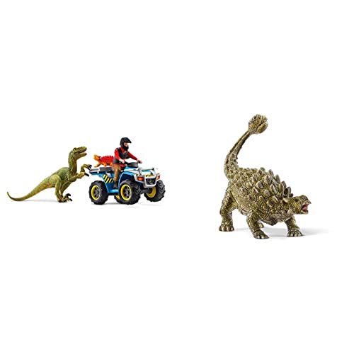 Schleich 41466 Flucht auf Quad vor Velociraptor, für Kinder ab 4 Jahren, Dinosaurs - Spielset & 15023 Dinosaurs Spielfigur - Ankylosaurus, Spielzeug ab 4 Jahren von SCHLEICH
