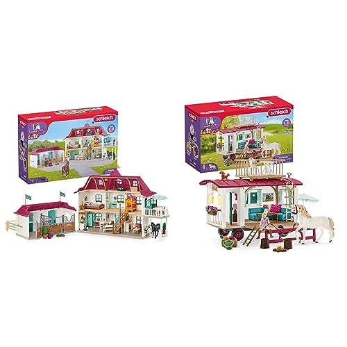 SCHLEICH 42551 Horse Club Lakeside Pferdehof, ab 5 Jahren, Horse Club - Spielset, 192 Teile & 42593 Wohnwagen für geheime Club-Treffen, ab 5 Jahren, Horse Club - Spielset, 95 Teile von SCHLEICH