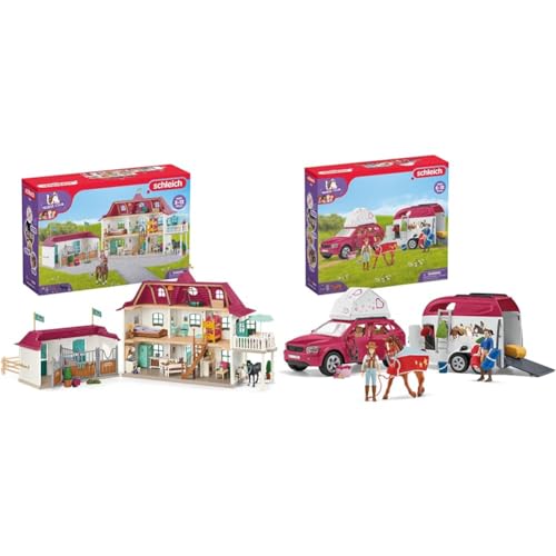 Schleich 42551 Horse Club Lakeside Pferdehof & 42535 Abenteuer mit Auto und Pferdeanhänger, für Kinder ab 5-12 Jahren, Horse Club - Spielset von SCHLEICH