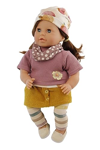 Schildkröt Puppe Susi (45 cm, braune Haare, Blaue Schlafaugen, Kleidung Weiss/lila/senf, Spielzeugpuppe, ab 36 Monaten) 3345220 von Schlidkröt