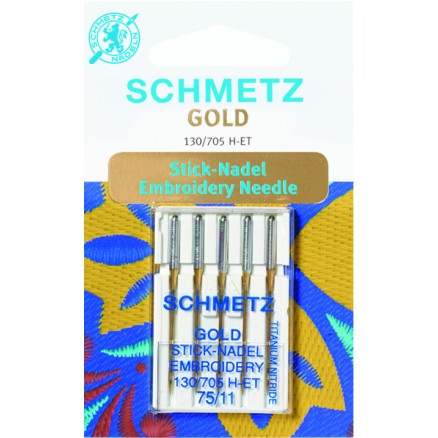 Schmetz Nähmaschinennadeln Sticknadeln Gold 130/705 H-ET Größe 75 - 5 Stk von Schmetz