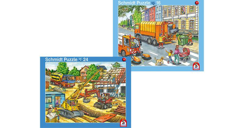 2er Set Rahmenpuzzles 16 Teile/24 Teile Fahrzeuge von Schmidt Spiele