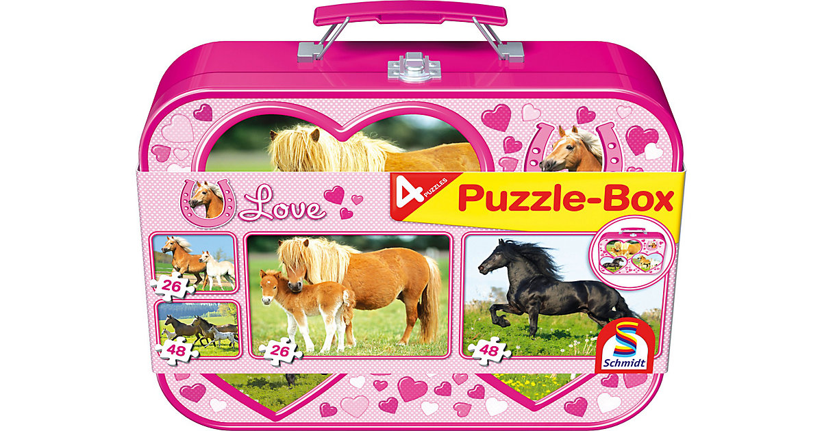 Pferde, Puzzle-Box 2x26, 2x48 Teile im Metallkoffer von Schmidt Spiele