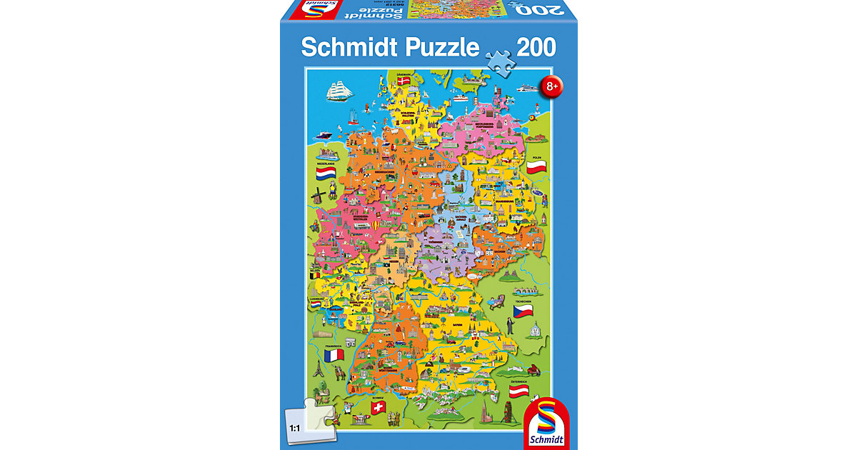 Puzzle, 200 Teile, 36x24 cm, Deutschlandkarte mit Bildern von Schmidt Spiele