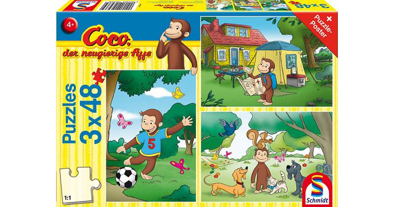 Puzzle Coco, der neugierige Affe, Mein Freund Coco, 3x48 Teile von Schmidt Spiele