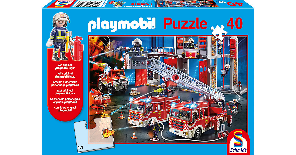 Puzzle PLAYMOBIL® inkl. Playmobil-Figur, Feuerwehr, 40 Teile von Schmidt Spiele