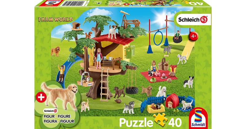 Puzzle Schleich Farm World inkl. Schleich-Figur - Fröhliche Hunde, 40 Teile von Schmidt Spiele