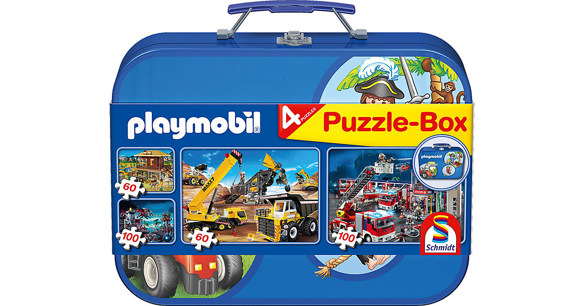 Puzzlekoffer blau PLAYMOBIL®, 2 x 60 + 2 x 100 Teile von Schmidt Spiele