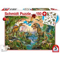 SCHMIDT SPIELE 56332 Wilde Dinos, 150 Teile, mit add on (Tattoos Dinosaurier) von Schmidt Spiele