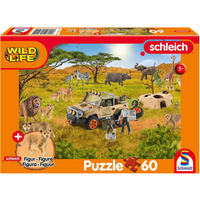 SCHMIDT SPIELE 56466 Kinderpuzzle 60 Teile Schleich ®: Wild Life - In der Sarvanne, 60 Teile Kinderpuzzle mit Add-on (eine Original Baby Löwenjunge Figur) von Schmidt Spiele