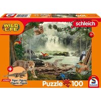 SCHMIDT SPIELE 56467 Kinderpuzzle 100 Teile Schleich ®: Wild Life - Im Regenwald, mit Add-on (eine Original Krokodil junges Figur) von Schmidt Spiele