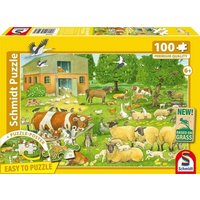 Schmidt 56528 - Tierfamilien auf dem Bauernhof, Kinderpuzzle mit Poster, 100 Teile aus NATPAX® Graspappe von Schmidt Spiele