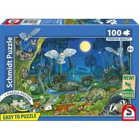 Schmidt 56529 - Tiere nachts im Wald, Kinderpuzzle mit Poster, 100 Teile aus NATPAX® Graspappe von Schmidt Spiele