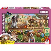 Schmidt 56534 - Gartenpicknick für Hund und Katze, Puzzle mit Poster, 200 Teile aus NATPAX® Graspappe von Schmidt Spiele
