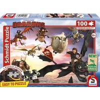 Schmidt 56547 - DRAGONS, Drachenreiter in Aktion, Puzzle mit Poster, 100 Teile aus NATPAX® Graspappe von Schmidt Spiele