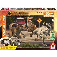 Schmidt 56562 - Jurassic World, Chaos Theory, Angriff der Velociraptoren, Puzzle mit Poster, 150 Teile aus NATPAX® Graspappe von Schmidt Spiele