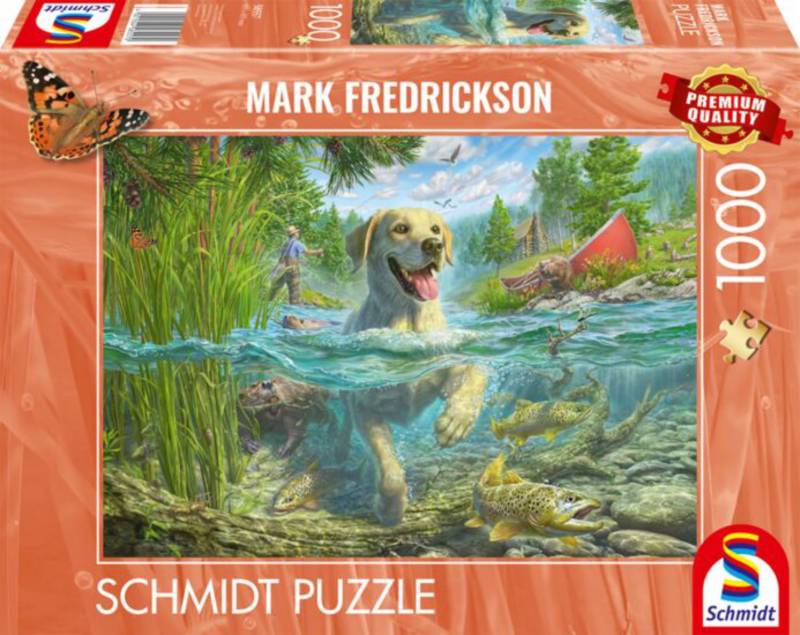 Schmidt Puzzle 1000 Teile - Hundeliebe - gelber Labrador auf Fischjagd - von Schmidt Spiele