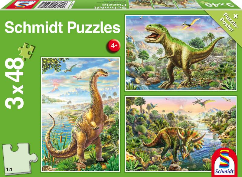 Schmidt Spiele 3 Puzzles - Abenteuer mit den Dinosauriern 48 Teile Puzzle Schmidt-Spiele-56202 von Schmidt Spiele