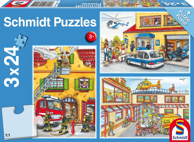 Schmidt Spiele 3 Puzzles - Feuerwehr und Polizei 24 Teile Puzzle Schmidt-Spiele-56215 von Schmidt Spiele
