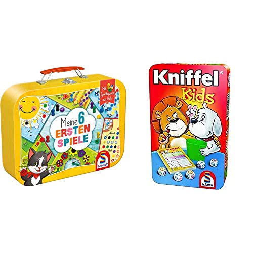 Schmidt Spiele 40591 Meine 6 ersten Spiele im Metallkoffer, Kinderspielesammlung, bunt & 51245 Kniffel Kids BMM Metalldose von Schmidt Spiele