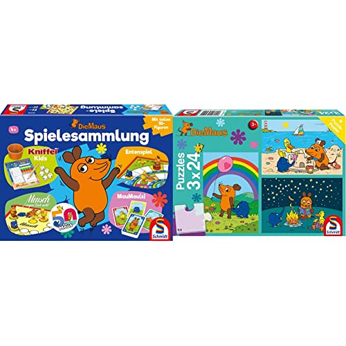 Schmidt Spiele 40598 Die Maus, Spielsammlung, Bunt & 56212 Die Maus, Gute Freunde, 3x24 Teile Kinderpuzzle von Schmidt Spiele