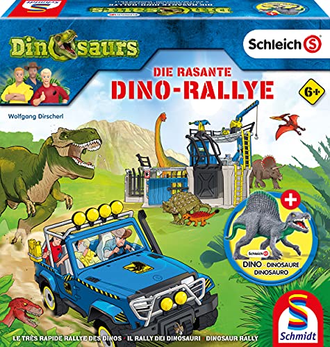 Schmidt Spiele 40623 Dinosaurier Die rasante Dino Rallye, Dinosaurs, mit Original Schleich Figur, Kinderspiel, Mehrfarbig, Large von Schmidt Spiele