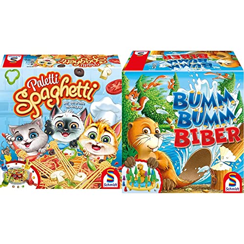 Schmidt Spiele 40626 Paletti Spaghetti, Aktionsspiel für Kinder und Erwachsene & 40618 Bumm Bumm Biber, 3D Action Kinderspiel von Schmidt Spiele