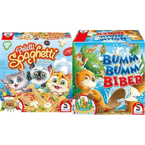 Schmidt Spiele 40626 Paletti Spaghetti, Aktionsspiel für Kinder und Erwachsene & 40618 Bumm Bumm Biber, 3D Action Kinderspiel von Schmidt Spiele