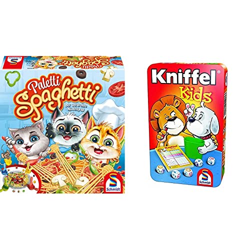 Schmidt Spiele 40626 Paletti Spaghetti, Aktionsspiel für Kinder und Erwachsene & 51245 Kniffel Kids BMM Metalldose von Schmidt