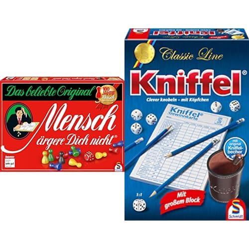 Schmidt Spiele 49020 Mensch ärgere Dich Nicht Jubiläumsausgabe, mit Figuren und Würfeln aus Holz & 49203 Kniffel, Classic Line, mit großem Block, mit original Kniffelbecher Schmidt Spiele 49020 Mensch ärgere Dich Nicht Jubiläumsausgabe, mit Figuren und Würfeln aus Holz & 49203 Kniffel, Classic Line, mit großem Block, mit original Kniffelbecher von Schmidt