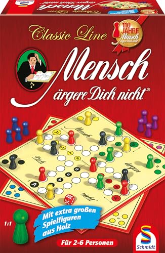 Schmidt Spiele 49085 Classic Line, Mensch ärgere Dich Nicht, mit extra großen Spielfiguren aus Holz, Bunt von Schmidt Spiele