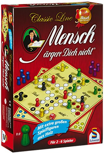 Schmidt Spiele 49085 Classic Line, Mensch ärgere Dich Nicht, mit extra großen Spielfiguren aus Holz, Bunt von Schmidt Spiele