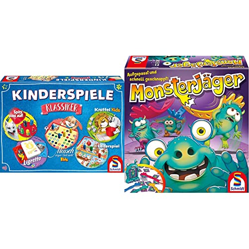 Schmidt Spiele 49189 Kinderspiele Klassiker, Kinderspielesammlung, bunt & 40557 Monsterjäger, Aktionsspiel, bunt von Schmidt Spiele