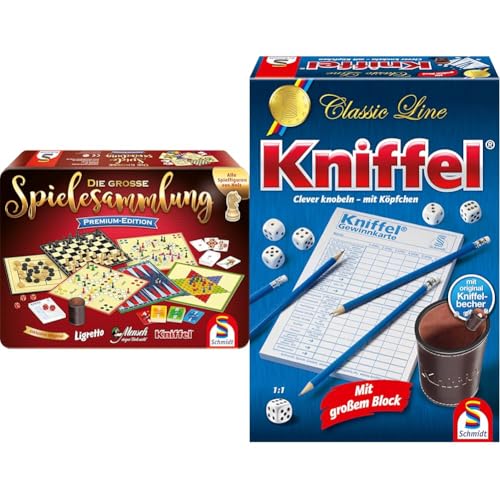 Schmidt Spiele 49197 Die große Spielesammlung Premium-Edition, in Einer Metallbox, Bunt & 49203 Kniffel, Classic Line, mit großem Block, mit original Kniffelbecher von Schmidt Spiele