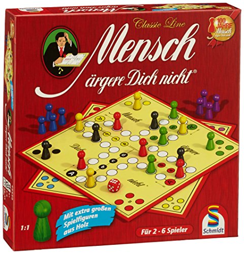 Schmidt Spiele 49330 Classic Line, Mensch ärgere Dich Nicht, mit extra großen Spielfiguren aus Holz, FFP, 2 bis 6 Spieler, bunt von Schmidt Spiele