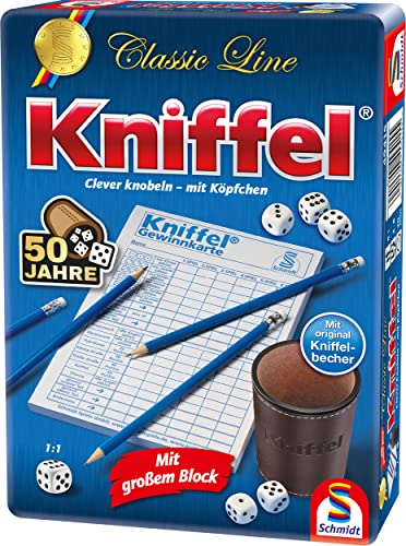 Schmidt Spiele 49415 Kniffel in der Classic Line, 50 Jahre Sonderedition in der Metalldose, Bunt[Exklusiv bei Amazon] von Schmidt Spiele