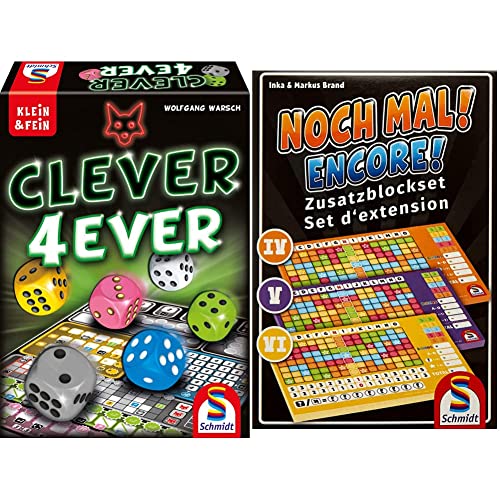 Schmidt Spiele 49424 Clever 4-Ever, Klein und Fein Serie, Würfelspiel, bunt & 49345 Noch Mal Zusatzblöcke, 3 Stück (1er Pack) von Schmidt Spiele