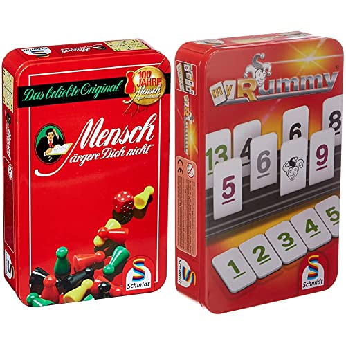 Schmidt Spiele 51204 Mensch ärgere Dich Nicht, Bring Mich mit Spiel in der Metalldose, Bunt & 54281 51281 My Rummy, Bring Mich mit Spiel in der Metalldose von Schmidt Spiele