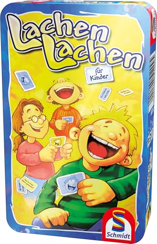 Schmidt Spiele 51209 Lachen, Lachen für Kinder, Reisespiel in der Metalldose von Schmidt Spiele