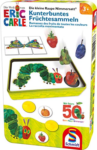 Schmidt Spiele 51237 Very Hungry Caterpillar kleine Raupe Nimmersatt, Kunterbuntes Früchtesammeln, Reisespiel in der Metalldose, Bunt von Schmidt Spiele