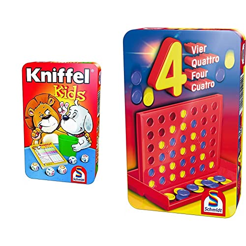 Schmidt Spiele 51245 Kniffel Kids BMM Metalldose 51214 BMM Vier, Bring Mich mit Spiel in der Metalldose, bunt von Schmidt Spiele