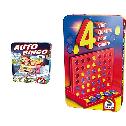 Schmidt Spiele 51434 Auto-Bingo, Bring Mich mit Spiel in der Metalldose, bunt & 51214 BMM Vier, Bring Mich mit Spiel in der Metalldose, bunt von Schmidt Spiele