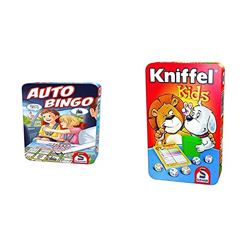 Schmidt Spiele 51434 Auto-Bingo, Bring Mich mit Spiel in der Metalldose, bunt & 51245 Kniffel Kids BMM Metalldose von Schmidt Spiele