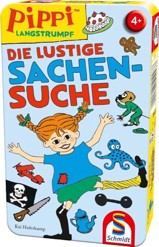 Schmidt Spiele 51448 Pippi Langstrumpf, Die lustige Sachensuche, Reisespiel, Bring ich mit Spiel in Einer Metaldose von Schmidt