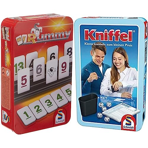 Schmidt Spiele 54281 51281 My Rummy, Bring Mich mit Spiel in der Metalldose & 51203 Kniffel, Bring Mich mit Spiel in der Metalldose, bunt von Schmidt Spiele