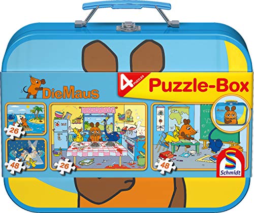 Schmidt Spiele 55597 Die Maus, 4 Kinderpuzzle im Metallkoffer, 2x26 2x48 Teile von Schmidt Spiele