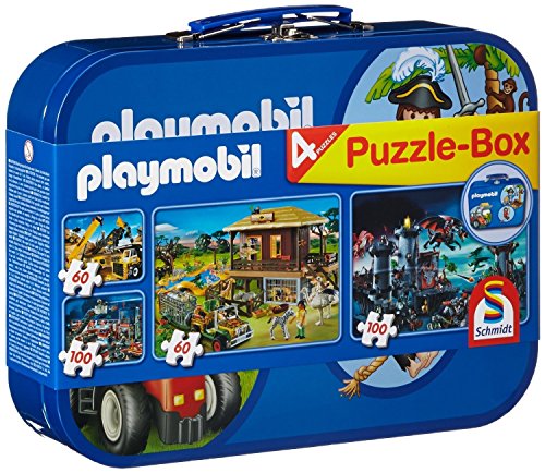 Playmobil CGS_55599 4 Puzzles in a Keepsake Tin, Multicolor von Playmobil