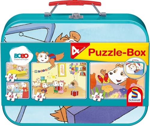 Schmidt Spiele 55892 Bobo Siebenschläfer, Puzzle im Metallkoffer, 2x26 und 2x48 Teile Kinderpuzzle, bunt Schmidt Spiele 55892 Bobo Siebenschläfer, Puzzle im Metallkoffer, 2x26 und 2x48 Teile Kinderpuzzle, bunt von Schmidt