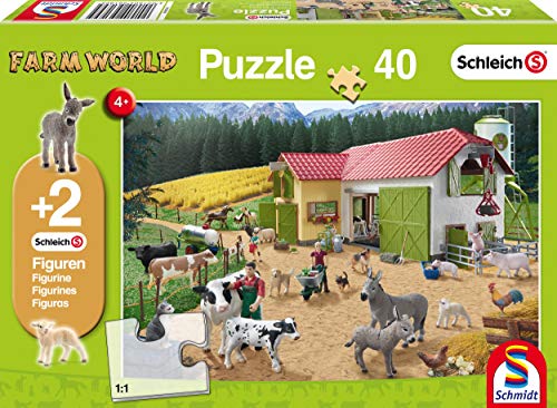 Schmidt Spiele 56189 Ein Tag auf dem Bauernhof, 40 Teile Kinderpuzzle mit Schleich Figur von Schmidt Spiele