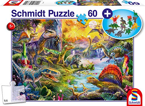 Schmidt Spiele 56372 Dinosaurier, 60 Teile Kinderpuzzle, mit Dino Figuren von Schmidt Spiele